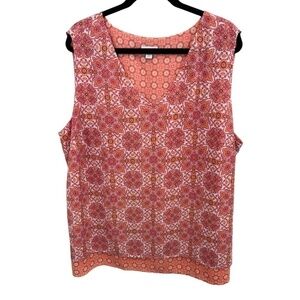 J.jill Plus Size Coral Pattern V-Neck Sleeveless Layered High Low Top Size 3X